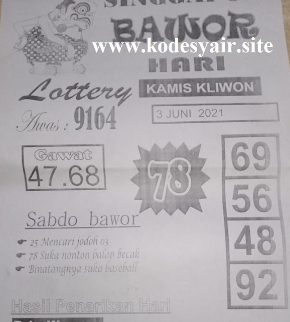 Kode ramalan togog singapura kamis 03 juni 2021 KODE