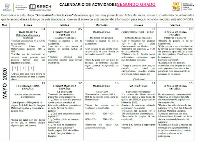 CALENDARIO DE ACTIVIDADES MAYO - JUNIO