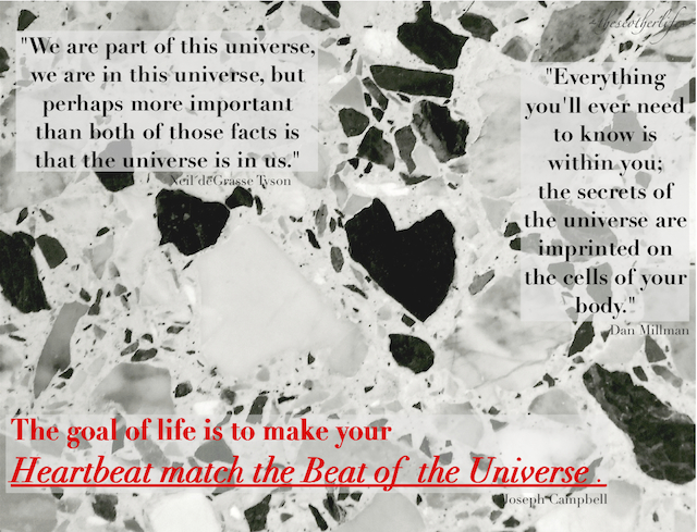 Make your Heartbeat match the Beat of the Universe. - Joseph Campbell; Dan Millman; Neil deGrasse Tyson; Marble Heart