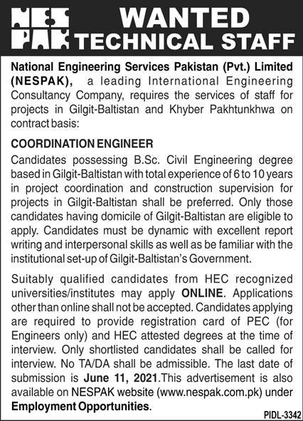 National Engineering Services Pakistan Private Limited (NESPAK) Jobs 2021 in Pakistan National Engineering Services Pakistan Private Limited (NESPAK) Jobs 2021 in Pakistan