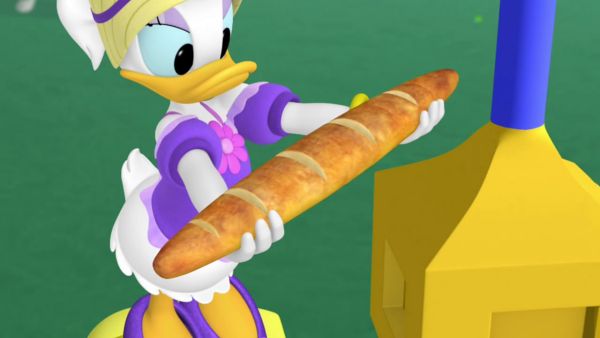 The French bread is like a long  stick