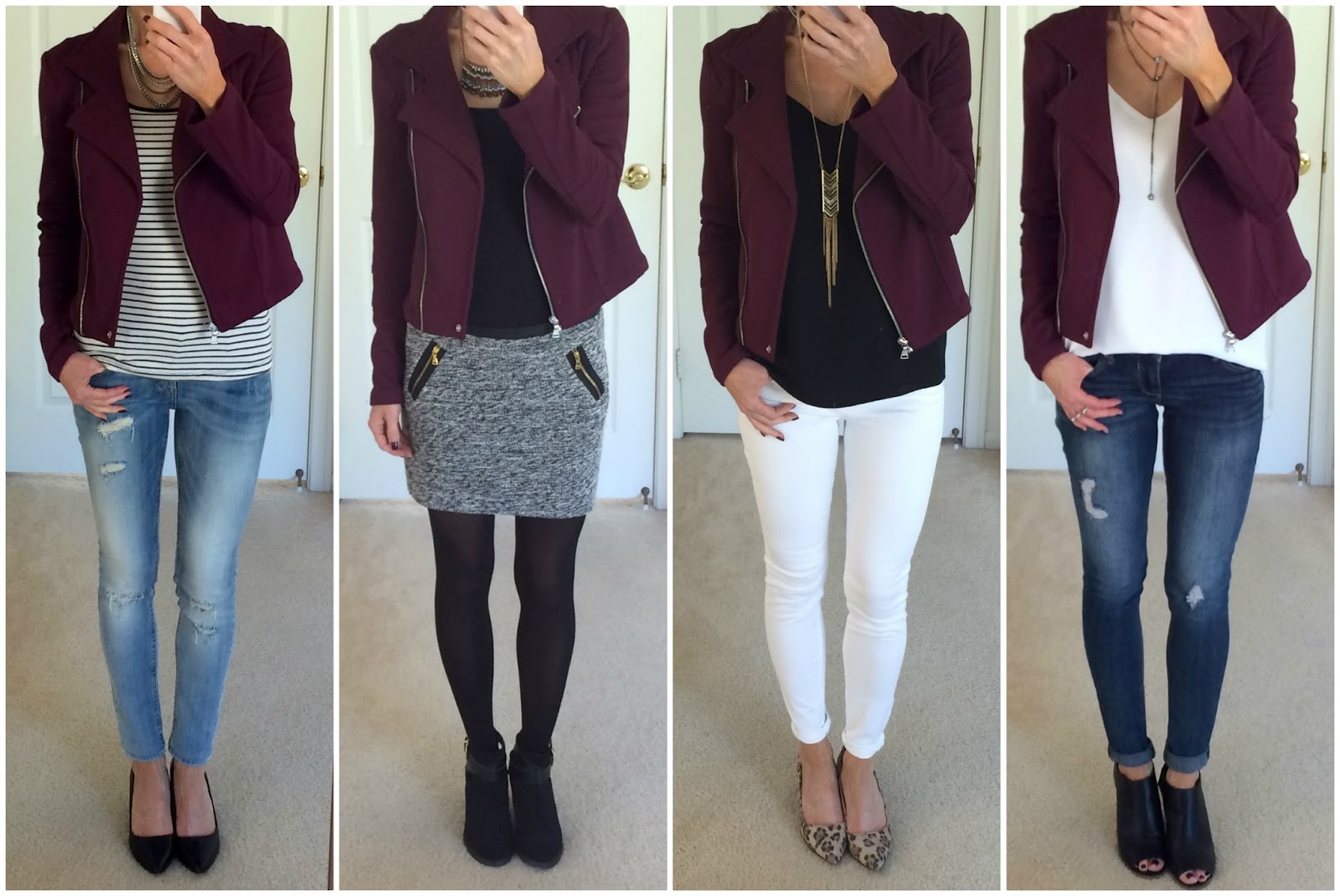 Outfit Planning: Burgundy Jacket 4 Ways | On the Daily EXPRESS