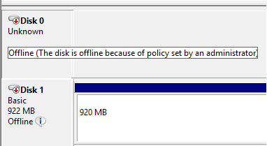 管理者によって設定されたポリシーのため、ディスクはオフラインです