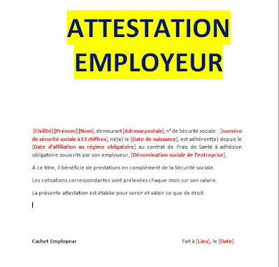 Modèles attestation employeur