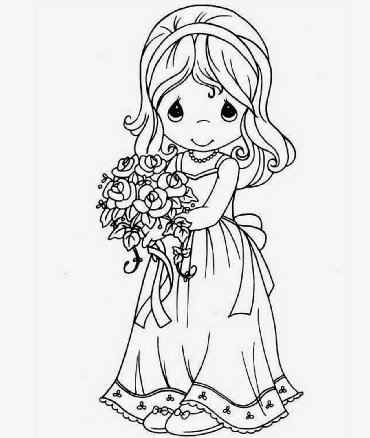 Beautiful Princess Doll Coloring Page for Kids of a Cute Cartoon Colour