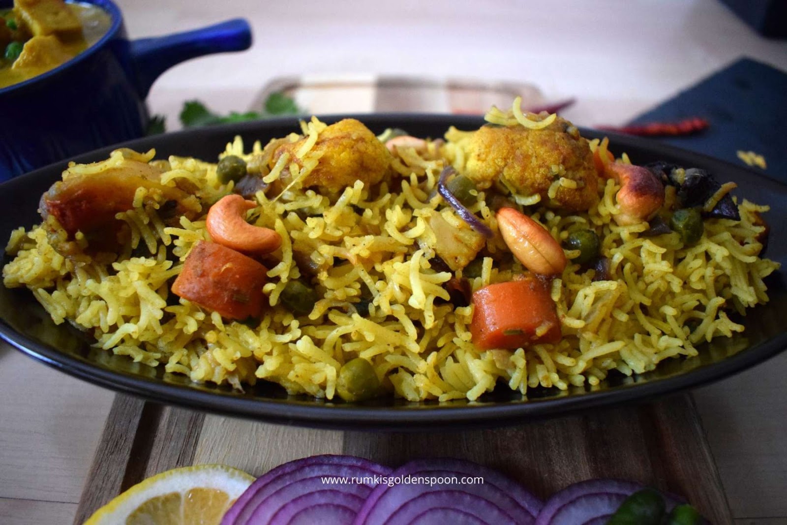 Indian Recipe, Vegetarian Recipe, Easy Vegetable Dum Biryani, Rumki's Golden Spoon, recipe of vegetable biryani, hyderabadi style dum biryani, flavoured rice with vegetables, vegan/vegetable rice recipe