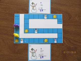 Snowman 2 Digit Addition Regrouping Task Cards