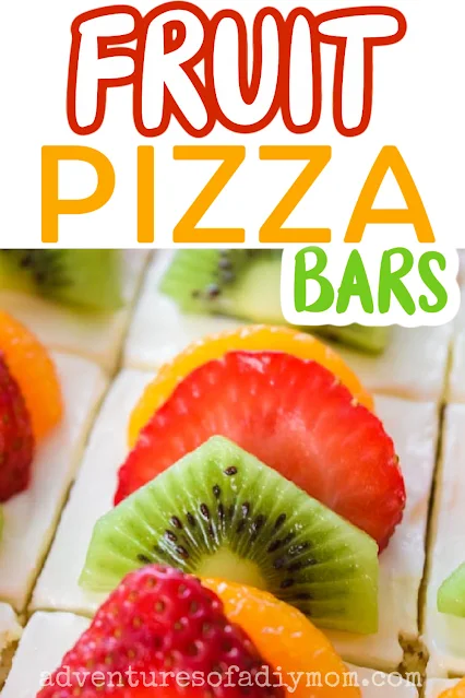 fruit pizza bars topped with strawberry, kiwi and mandarin oranges