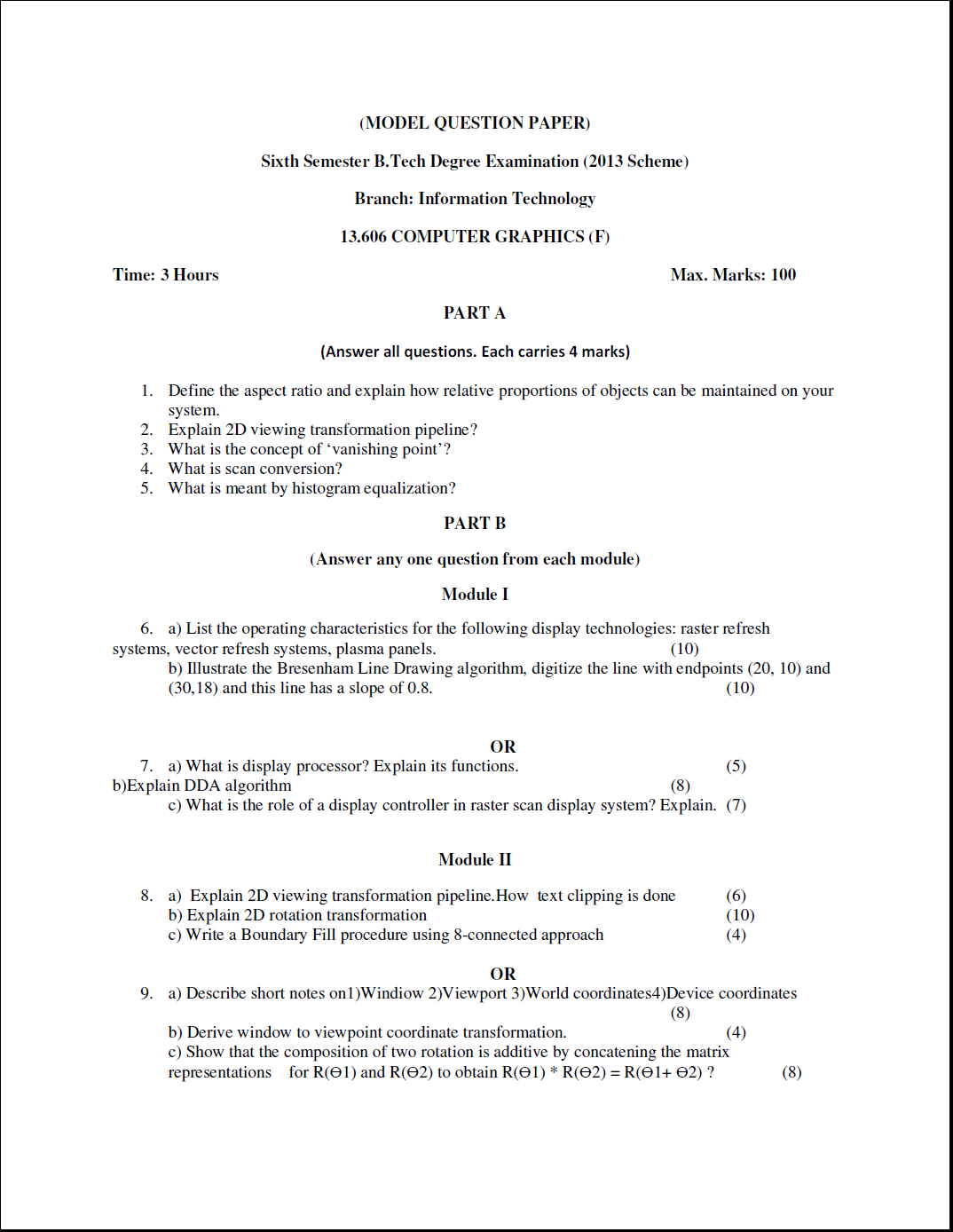 Kerala University B Tech Computer Graphics ( F ) 2016 Question Paper