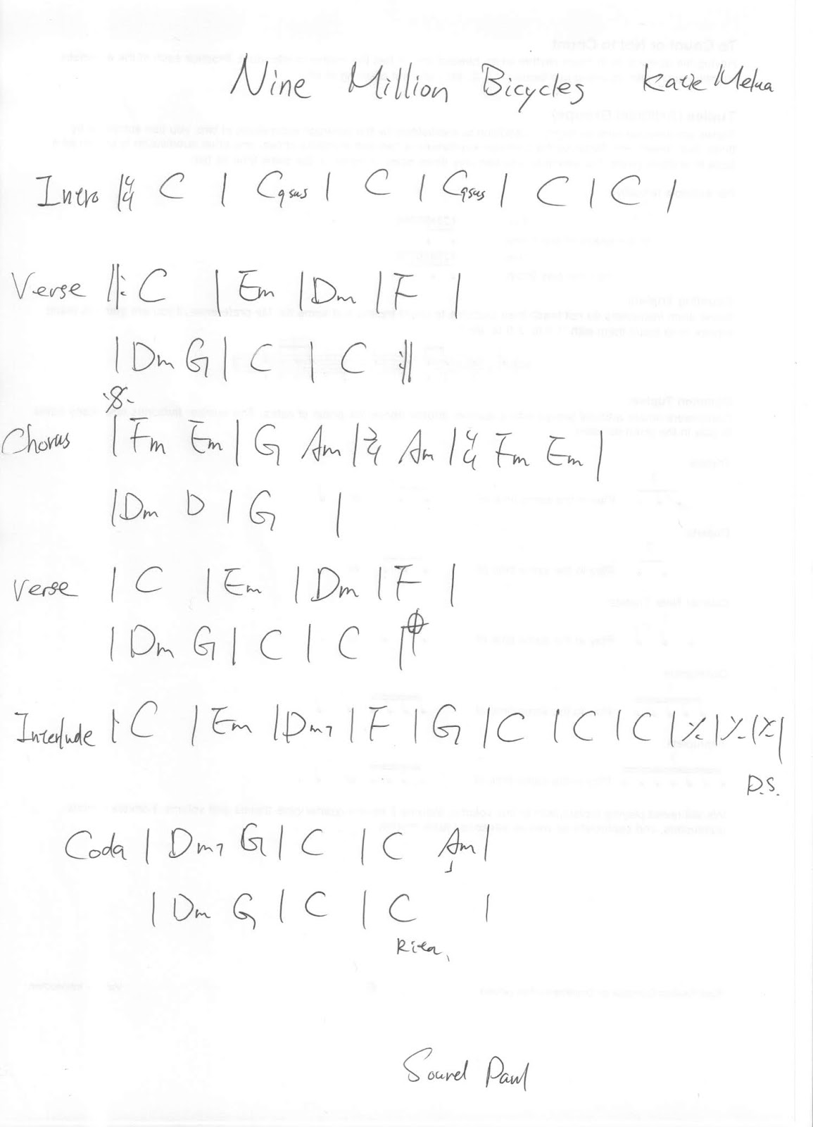 Nine Million BicyclesKatie MeluaChord