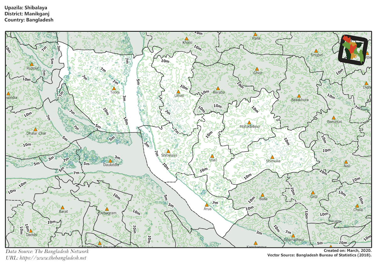 Shivalaya Upazila Elevation Map Manikganj District Bangladesh