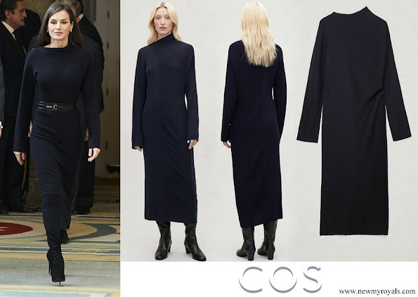 Queen Letizia wore Cos Draped-neck Ribbed Wool Dress
