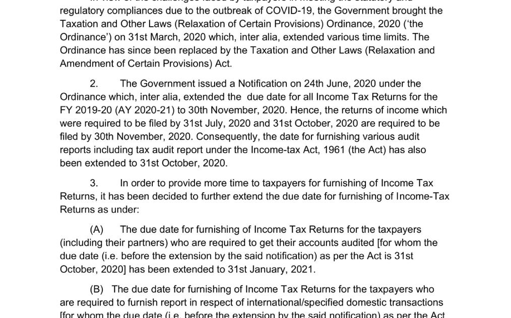 Tax Due Date Extension for AY 202021