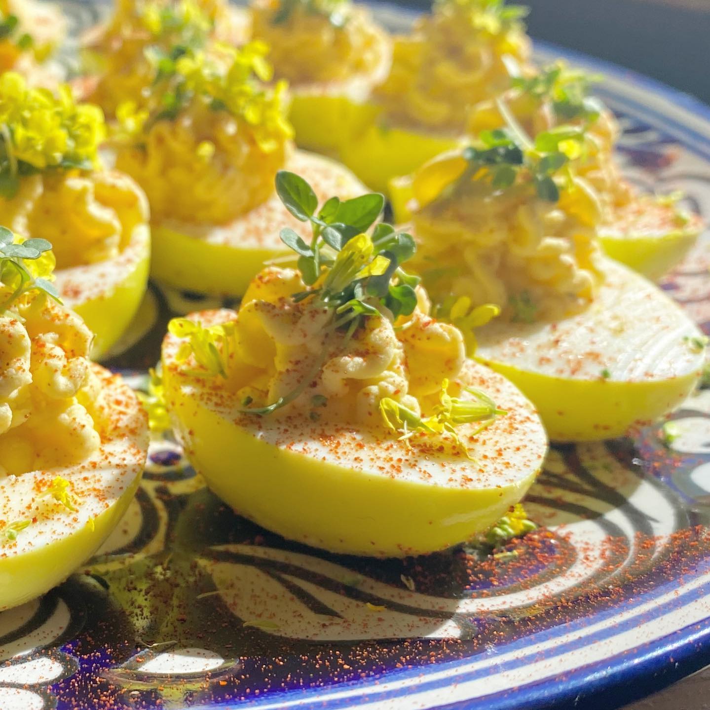 Sunshine Deviled Eggs (with Turmeric & Wild Mustard Blossoms)