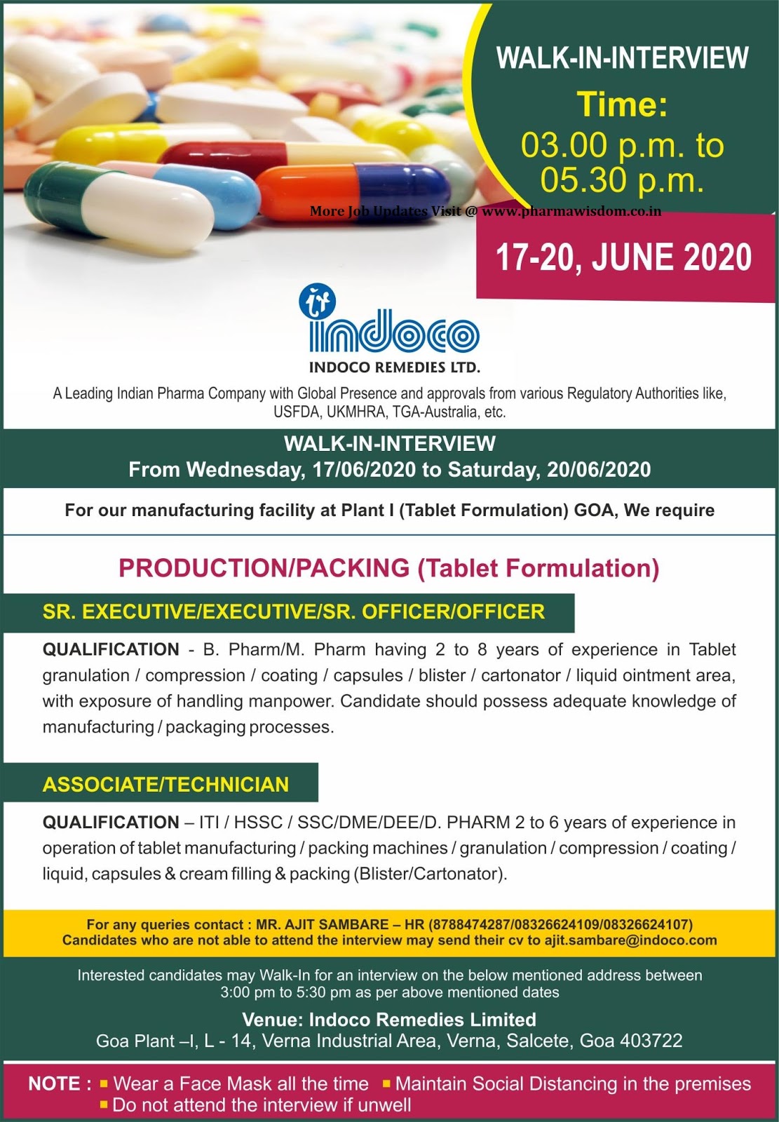 INDOCO REMEDIES LTD - Walk-In Interviews for 17th - 20th June' 2020 ...