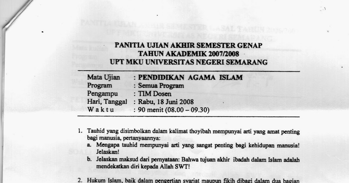 Contoh Soal Tes Kuliah Jurusan Pai Contoh Soal Terbaru