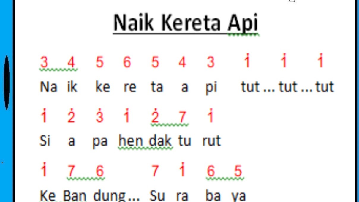 Not Angka Lagu Naik Kereta Api