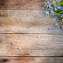 Houten wallpaper met blauwe bloemen