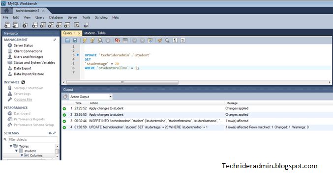 INSERT ,UPDATE and DELETE Query in MySQL | Tech Rider Admin's Diary-A ...