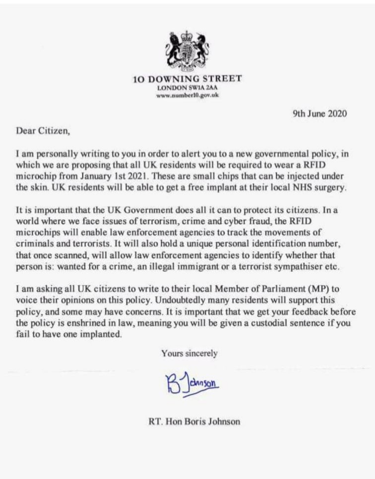Uk Residents To Wear A Rfid Microchip Under Their Skin From January 1 2021 Boris Johnson