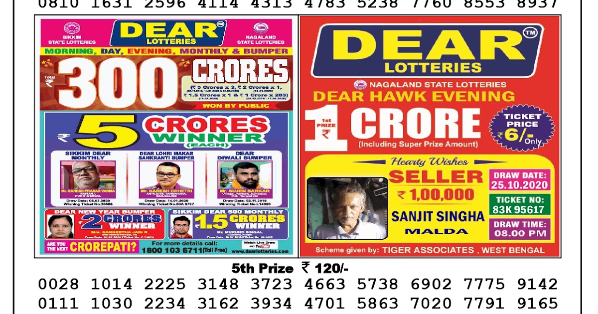 Sikkim State Lottery Sambad 26 10 2020 Today Result 4 Pm Lottery Sambad Result 27 10 2020 Today 11 55 Am 4 Pm 8 Pm
