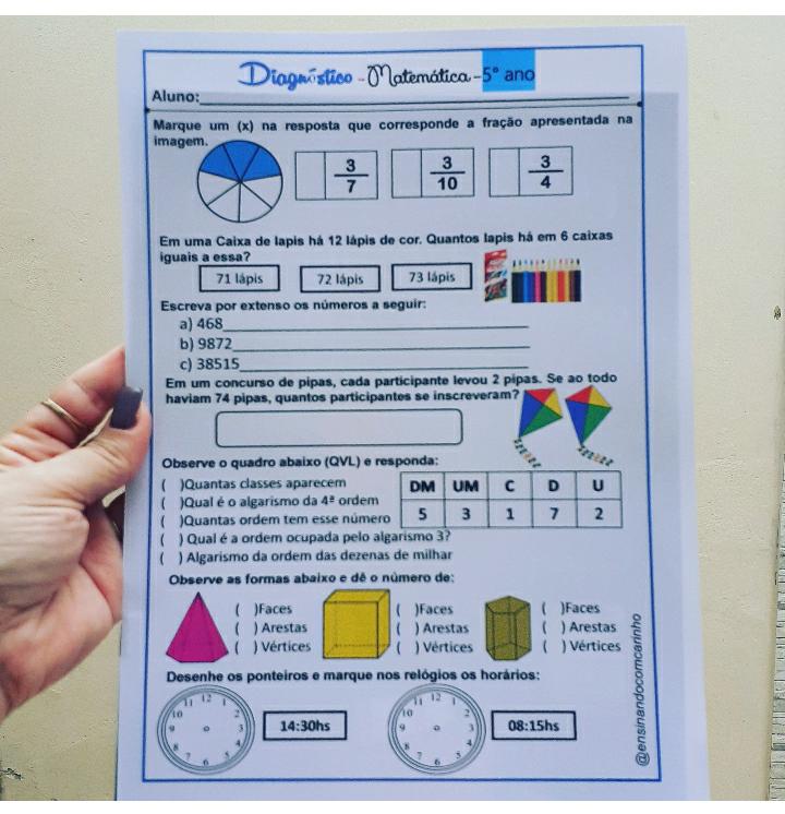 Atividades Diagnósticas de Matemática – 5º ano –