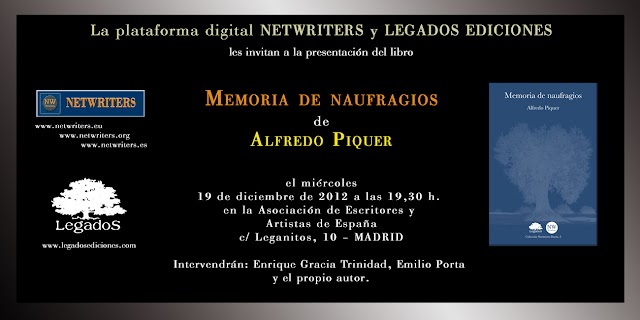 Presentación de MEMORIA DE NAUFRAGIOS de Alfredo Piquer – Legados Ediciones