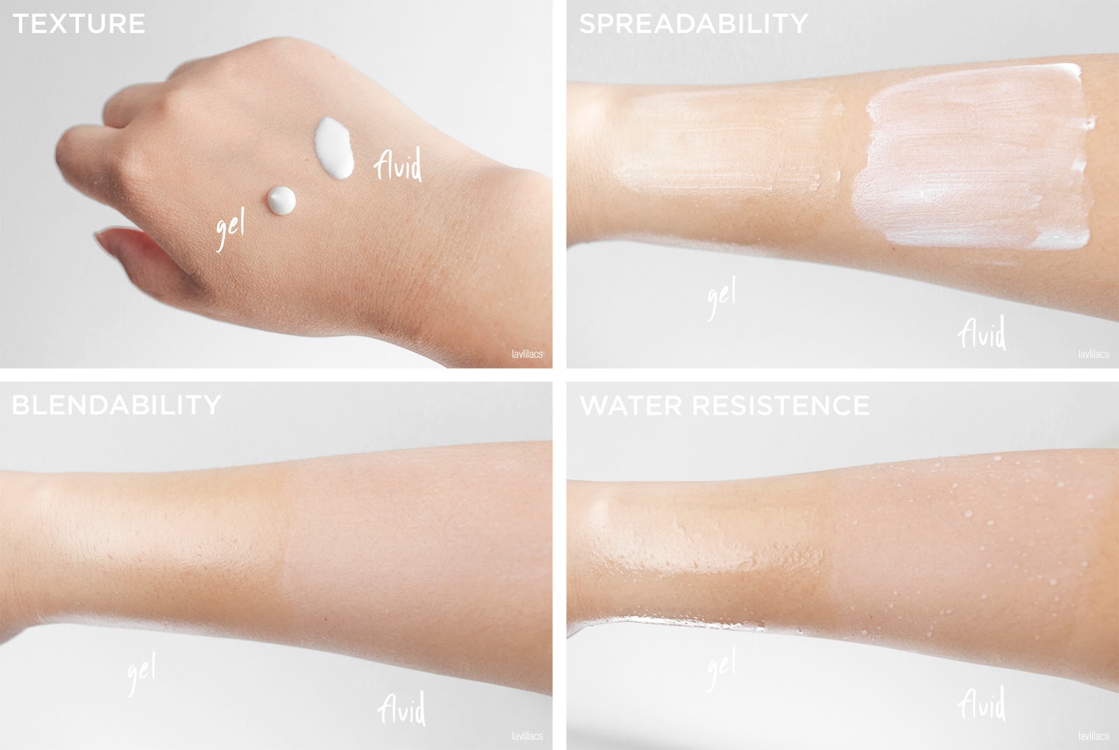 lavlilacs make p:rem UV defense me. Blue ray sun gel & fluid SPF 50+ PA++++ swatch