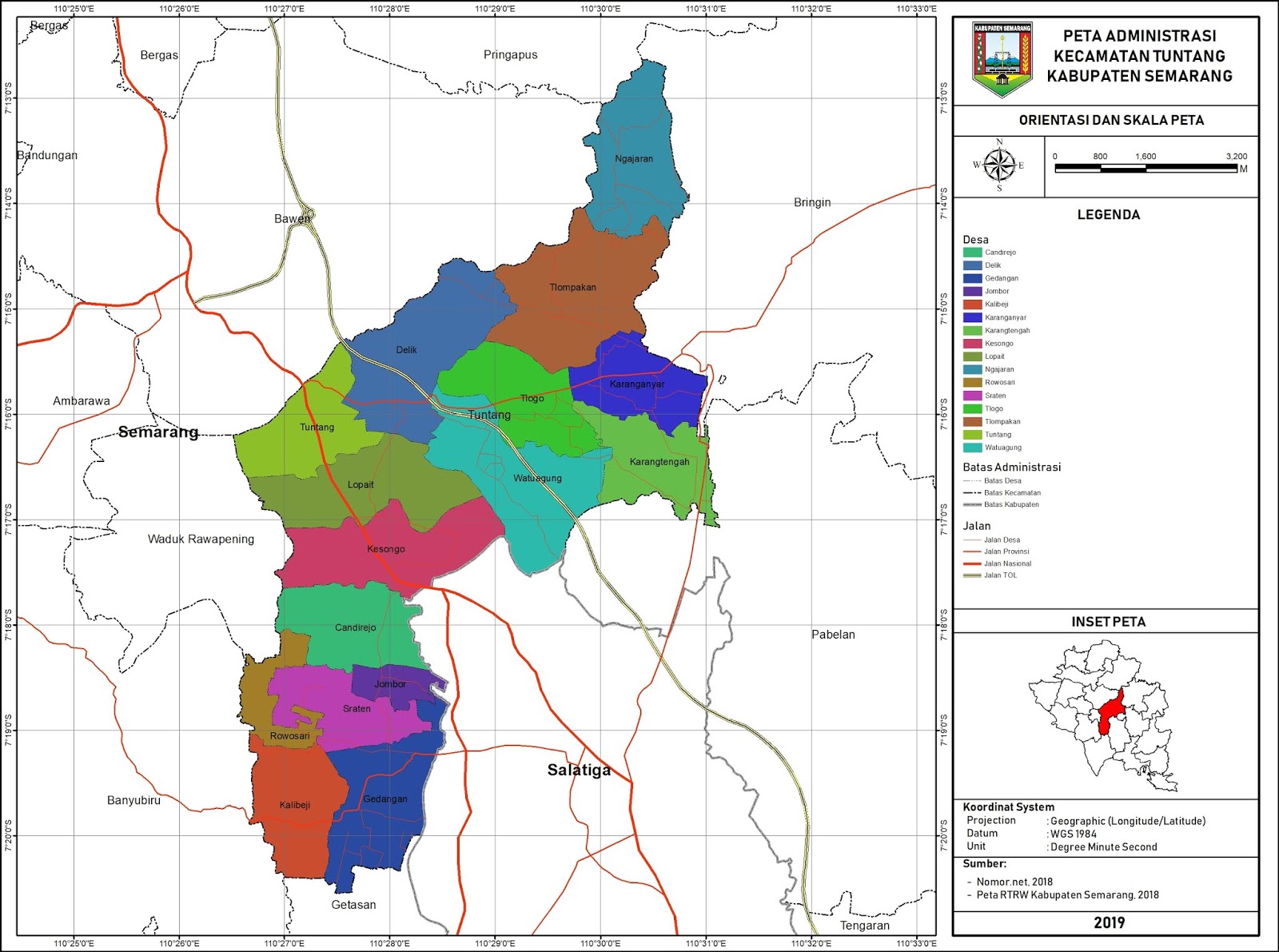 Peta Administrasi Kecamatan Tuntang, Kabupaten Semarang ~ NeededThing