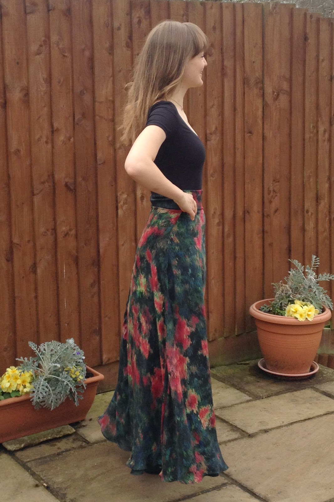 Diary of a Chain Stitcher: Printed Silk Maxi Skirt and Bamboo Jersey Bodysuit with Mood Fabrics