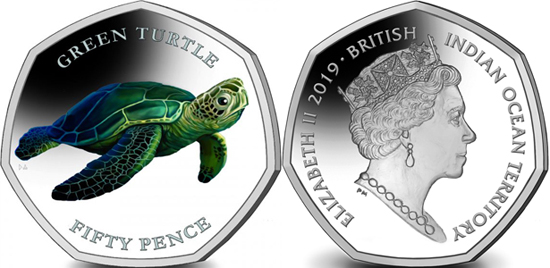 2019 British Indian Ocean Territory 50 Pence Leatherback Turtle coin 50p