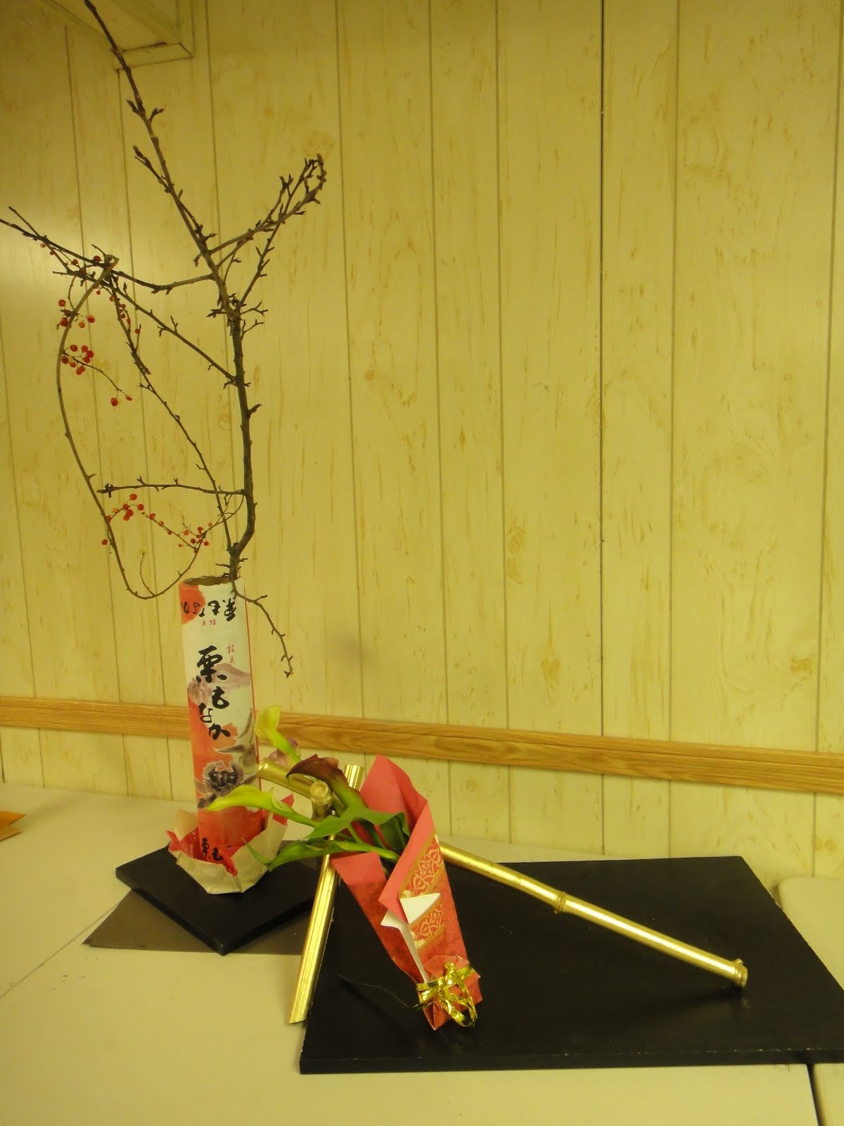 Flowers,Ikebana and I Paper wrapping combines two styles one