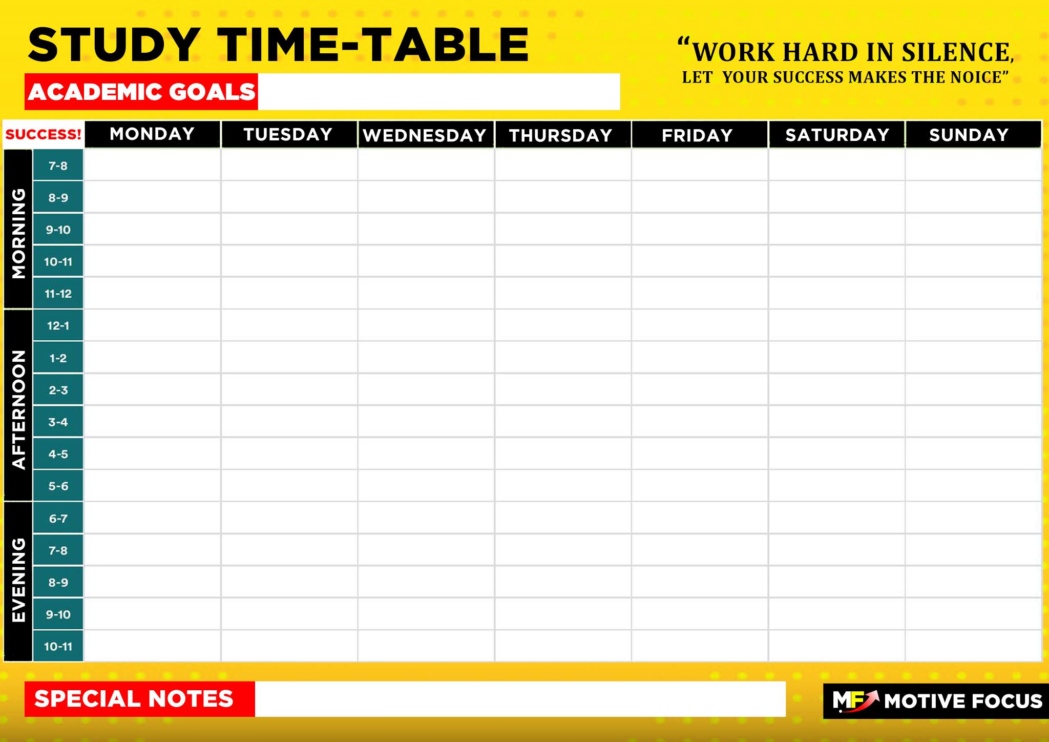 Best Study TimeTable Template Download For Students Motive Focus