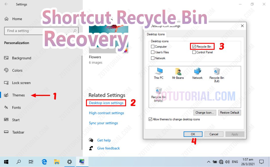 Memunculkan Icon Recycle Bin yang Hilang di Windows 10/8/7 zotutorial