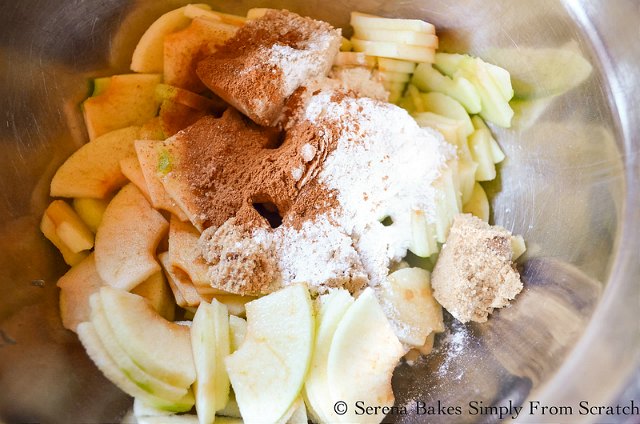 Apple Pie Crumb Bars add cinnamon to apples from Serena Bakes Simply From Scratch.