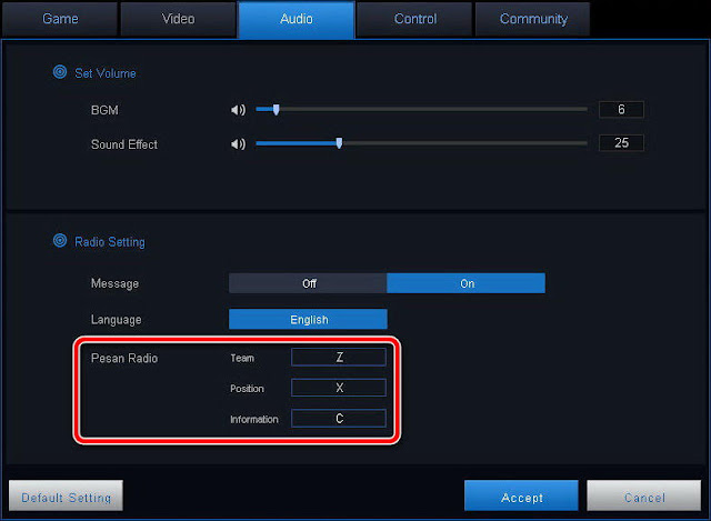 Pengaturan default (default setting) mouse dan keyboard game Point Blank Evolution