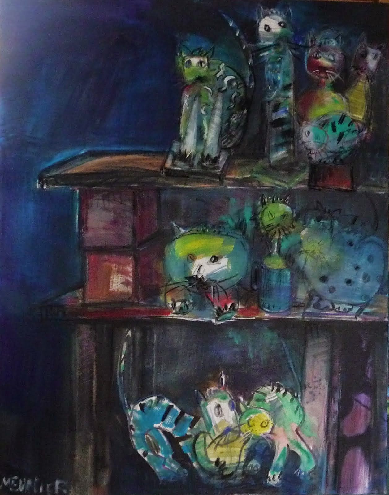 Chats sur létagère  114X146cm