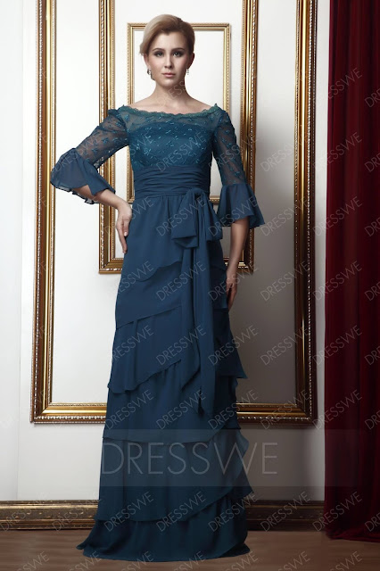 Lace Tiered Sheath/Column Scoop Floor-length Alina's Mother of the Bride Dress