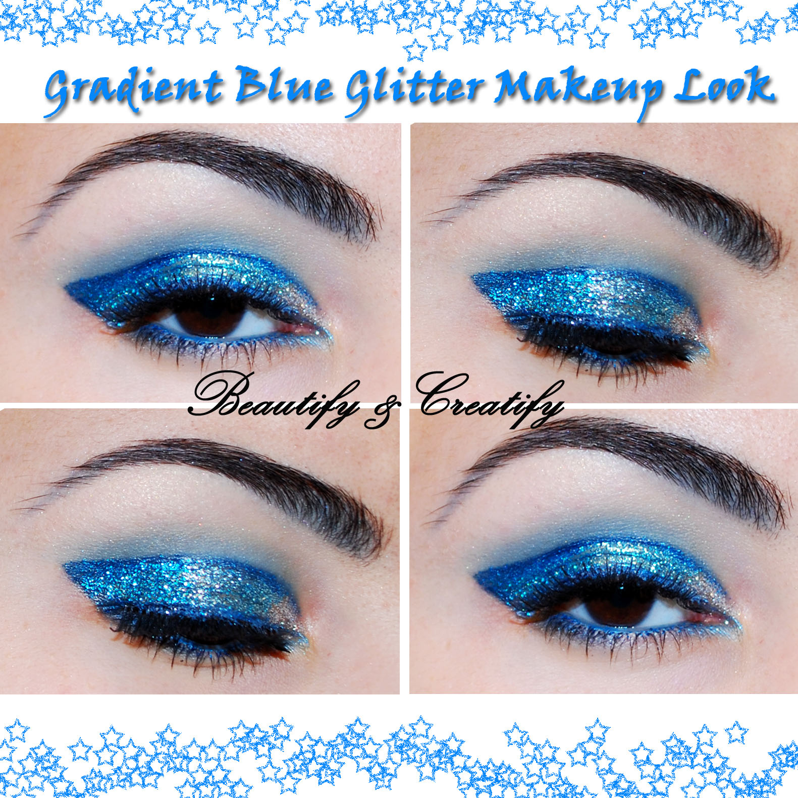 Gradient Blue Glitter Makeup Look