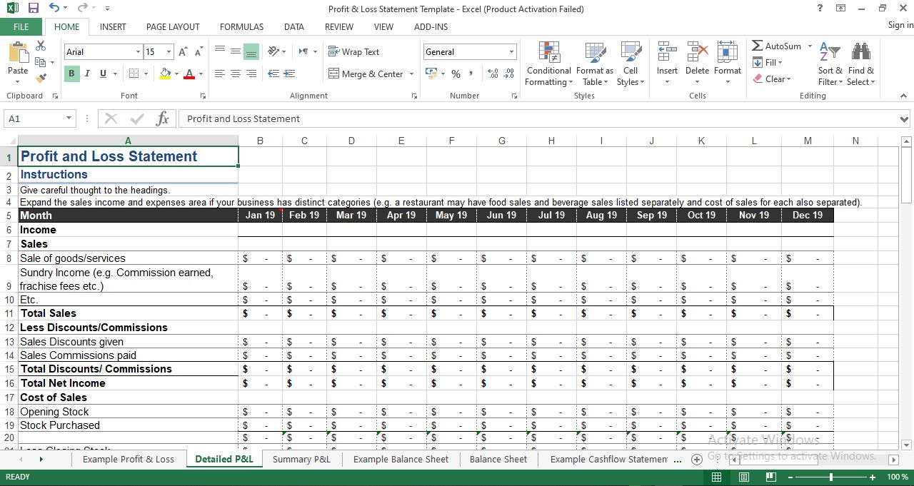 profit and loss statement template in excel goodyear balance sheet depreciation reserve