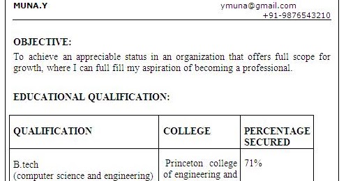 first resume format free download