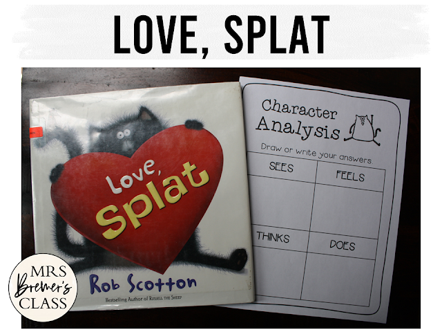 Love Splat book study activities unit with Common Core aligned literacy companion activities for Valentine's Day in Kindergarten and First Grade