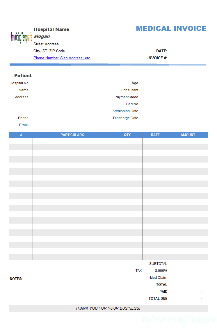 Hospital Receipt Sample - Invoice Template
