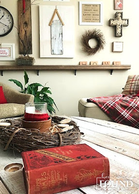 wood, rustic, farmhouse, home decor, diy, diy home decor, repurposed, thrifted, upcycled, winter decor, red accent color, whitewashed, barnwood, plaid 