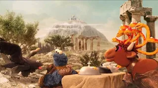 Sesame Street Cookie's Crumby Pictures Nosh of the Titans. Cookie Monster is going to meet his father Zeus, but must make it past Moodusa first.