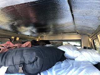 View of roof insulation inside camper shell