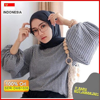 DMB1028 FASHION ATASAN 1KG MUAT 6PCS BALONA BLACK AND WHITE TARTAN TOP BASIC MARY BLOUSE HITS SELEBGRAM FASHION BARU 2021