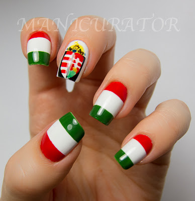 31DC: Day 28 - Inspired by a flag (Hungarian flag nail art)