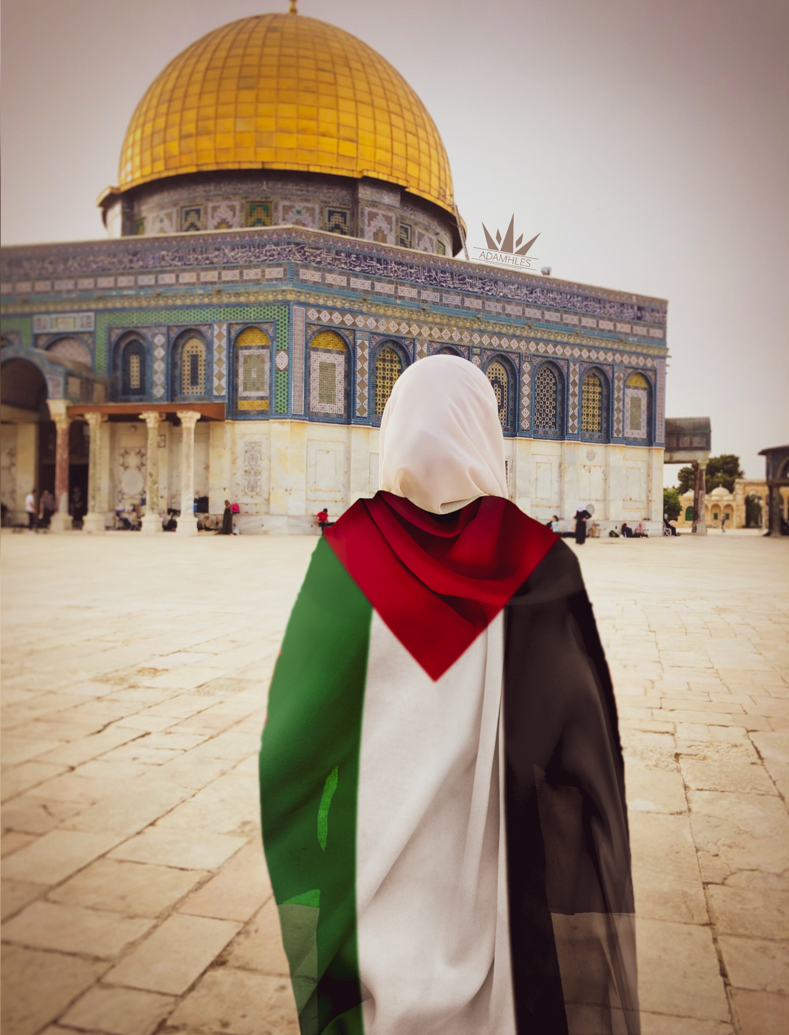 اجمل خلفية علم فلسطين في القدس خلفية علم فلسطين على كتف فتاة في القدس