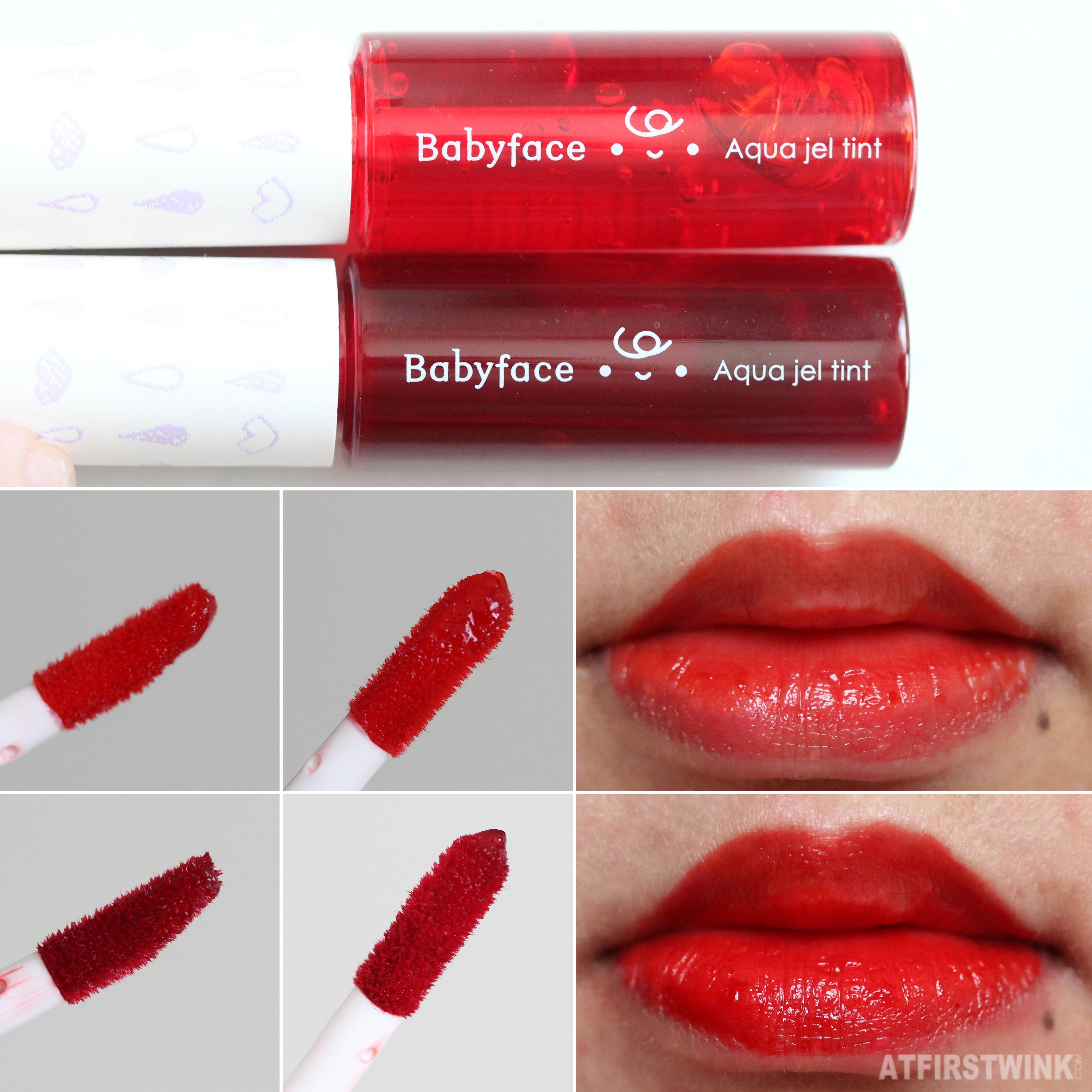 It's skin babyface aqua gel tint 01 - cherry and 02 - strawberry applicator lip swatches